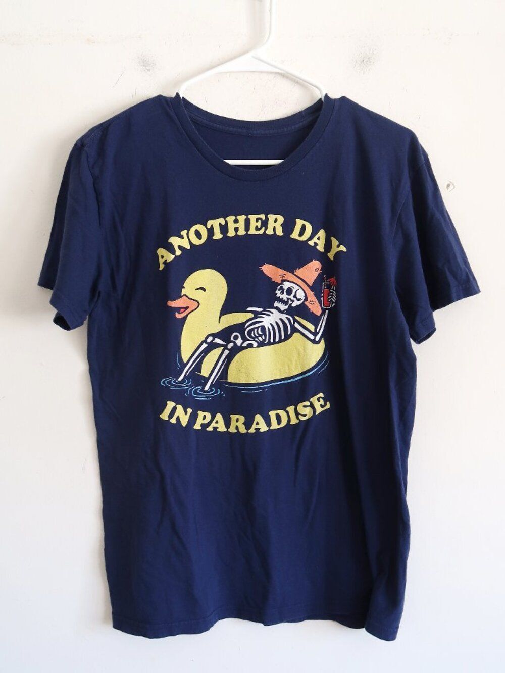 Skeleton “Another Day In Paradise” Blue Graphic Tee - Size Medium